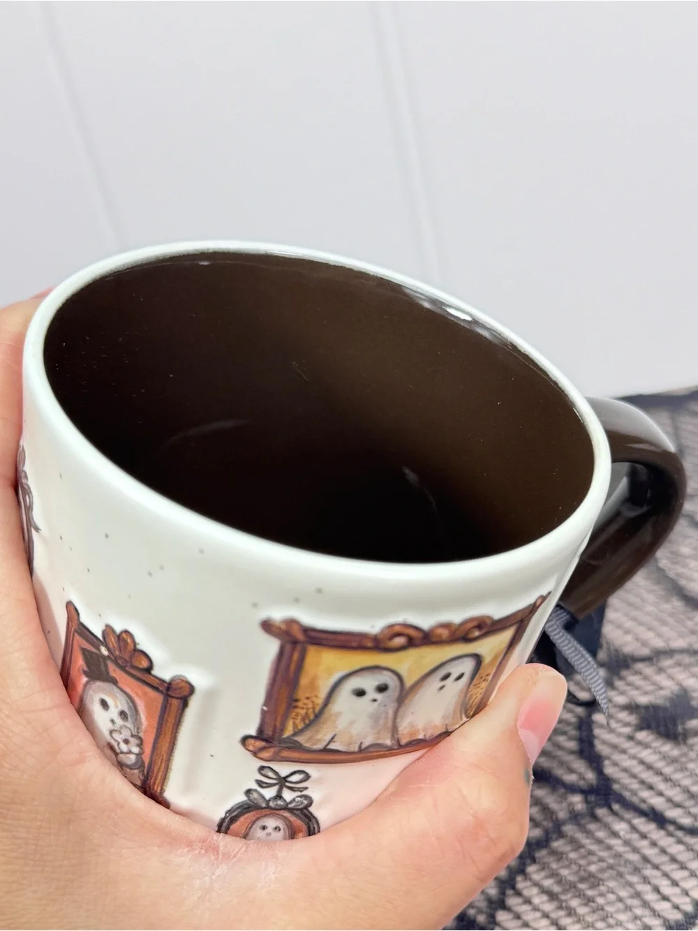 NEW Cobwebs & Cauldrons Ghost Portrait Picture Halloween Mug